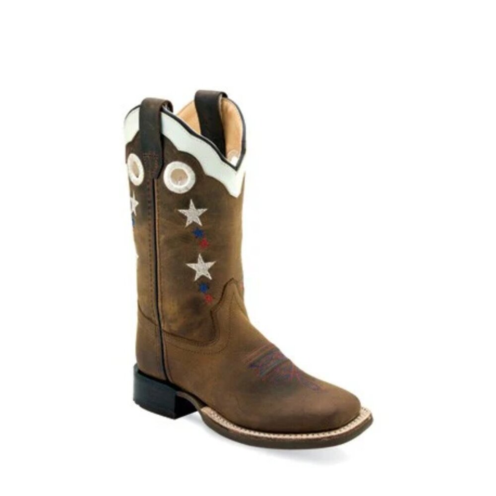 Old West Women's‎ Tan White Gaze Stars Leather Square Toe Western Boot Size 5